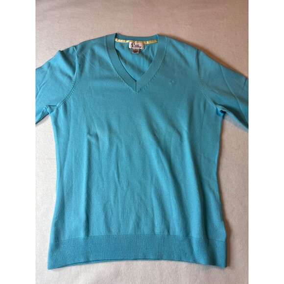Lilly Pulitzer Womens V-Neck Sweater M Blue Cotton Blend - Picture 2 of 13